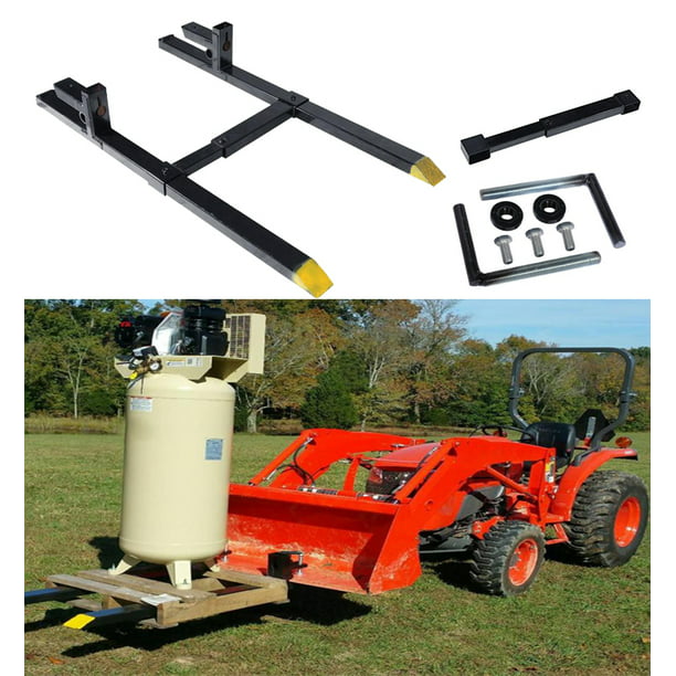 60/" Tractor Pallet Forks Skid Steer Loader Bucket Clamp 1500lb w// Stabilizer Bar